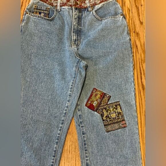 VTG 90s Limited Jeans 10 Patchwork High Rise Straight Leg Medieval Silk floral - Picture 9 of 15